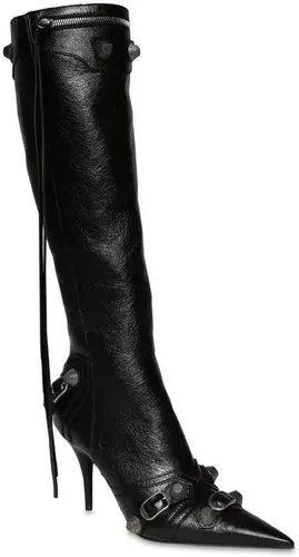 Vista 3 de Kluolandi Botas de tacón alto hasta la rodilla para mujer con borla puntiaguda y tachuelas con cremallera, zapatos de vestir