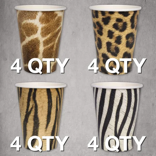 Vista 2 de Havercamp Vasos de fiesta Jungle Safari (16 tazas). Vasos de papel grandes de 12 onzas. Auténtico, foto-realista estampado de animales de la selva.