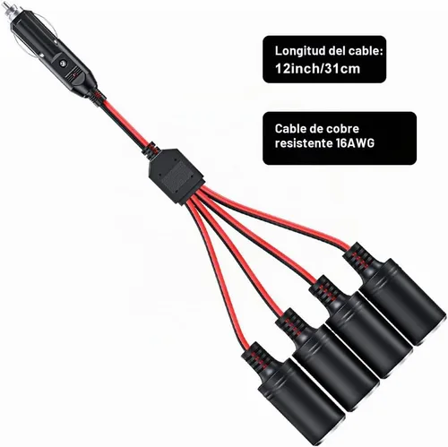 Vista 3 de ELECTOP Adaptador divisor de encendedor de cigarrillos de automóvil de 1 a 4, puerto de cargador de alimentación, adaptador de enchufe de 12 V 24 V