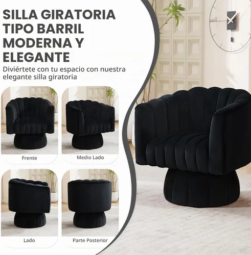 Vista 6 de Juego de sillas giratorias con diseño de barril, 2 unidades - Lindas y cómodas sillas redondas pequeñas de 360° con brazos, silla de sofá