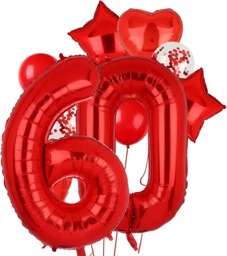 Vista 14 de Globos rojos de 40 pulgadas con números de Mylar para decoración de fiesta de cumpleaños número 10 Globos digitales de helio, 10 suministros