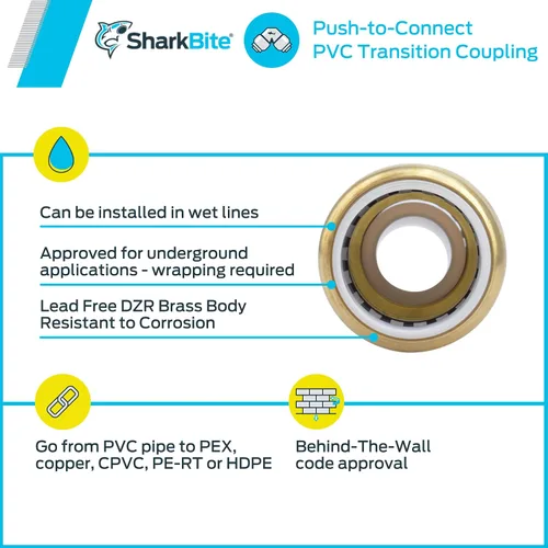 Vista 6 de Shatg #Sharkbite acoplamiento de transición de PVC de 1/2” Cts x 1/2"., UIP4020A, 0 volts