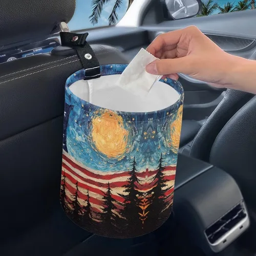 Vista 3 de American Flag Foldable Car Trash Can Small Hanging Car Garbage Can Car Trash Bag Wastebasket Garbage Storage Organizer Trash Bin