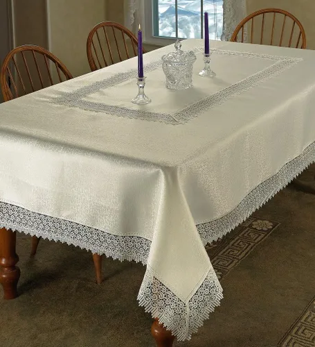 Vista 9 de Violet Linen Mantel de encaje Treasure, 70 pulgadas, redondo, marfil