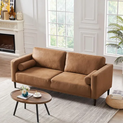 Vista 3 de HIFIT Sofás y Sillones, Sofá Moderno de Mediados de Siglo de 79", Sofá Transpirable de Cuero Sintético con Cojines/Almohadas Tapizados, Sofás