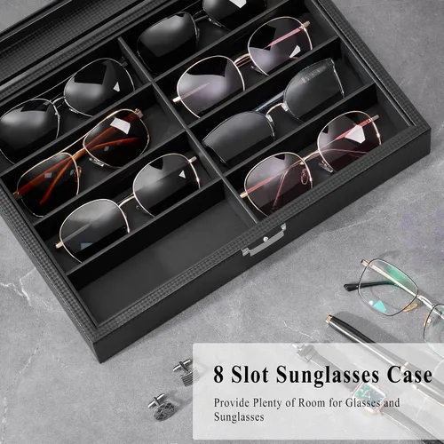 Vista 5 de BEWISHOME Organizador de lentes de sol, organizador de lentes, funda de lentes de sol de 8 ranuras para hombres, caja de almacenamiento de anteojos
