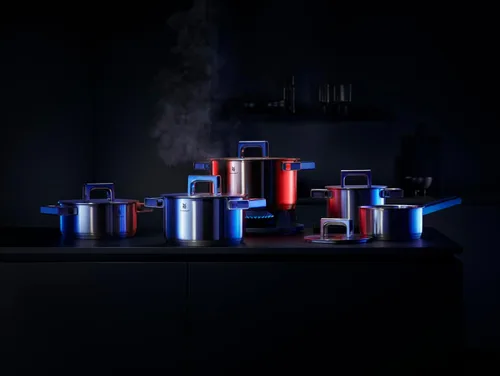 Vista 2 de WMF Ultimate Cool - Juego de cacerolas de inducción de 5 piezas con tapa de acero inoxidable, acero inoxidable mate cromargan, juego de ollas