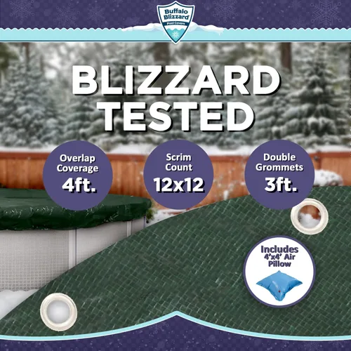 Vista 3 de Buffalo Blizzard Ripstopper - Funda de invierno verde para piscinas redondas sobre el suelo de 12 pies La superposición de 4 pies permite una