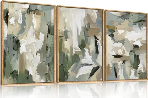 Vista 31 de Arte de Pared de Lienzo Enmarcado con Grandes Pinceladas Abstractas, Decoración de Pared Azul Marino Neutro, Pintura de Pared Moderna en Tonos
