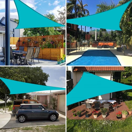 Vista 2 de E&K Sunrise - Toldo impermeable triangular de 5 x 5 x 5 pies, para exteriores, con bloqueo UV, para pérgola, patio, jardín, terraza, 1 pieza Turquesa