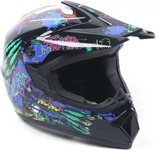 Vista 3 de Casco de motocross de seguridad para niños y jóvenes, casco de motocross ABS, transpirable, unisex, con gafas y guantes DOT, motocross, cuatrimoto