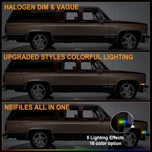 Vista 3 de Luces LED RGB de posición laterales para guardabarros delanteros, compatibles con Chevy C/K, C10, C20, C30, camionetas, Blazer Suburban Jimmy