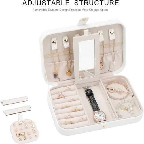 Vista 4 de Organizador de joyas de viaje, joyero de viaje, estuche de viaje para mujer, pequeño joyero para viajes, organizador de viaje de joyería, blanco B