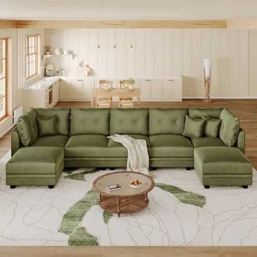 Vista 19 de LLappuil Sofá seccional modular con asientos de almacenamiento, sofá seccional convertible modular en forma de U de pana para sala de estar, sofá