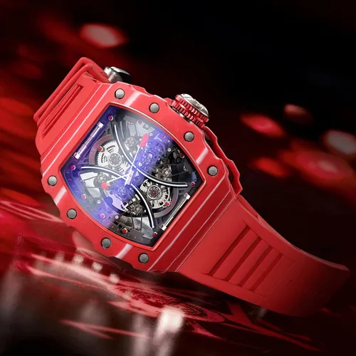 Vista 7 de FEICE FM602 - Reloj de pulsera automático para hombre, cristal de zafiro, movimiento japonés, esqueleto, automático, reloj mecánico automático