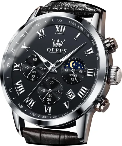 Vista 9 de OLEVS Relojes para hombre de vestir cronógrafo analógico cuarzo fase lunar para hombre luminoso impermeable relojes de pulsera masculinos