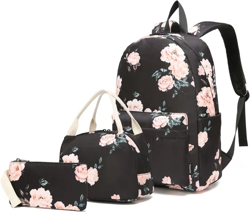 Vista 8 de Juego de mochila escolar de lona ligera para adolescentes, niñas, mujeres, niños, bolsa de libros universitaria para laptop de 14 pulgadas, Portátil