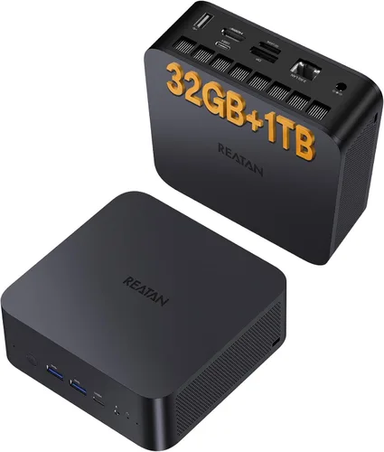 Vista 10 de Reatan X7 Mini PC para juegos, AMD Ryzen 7 255 (8C/16T, hasta 4,9 GHz) Radeon 780M 48GB RAM DDR5 + 1TB SSD Hasta 8K Pantalla Cuádruple Computadoras