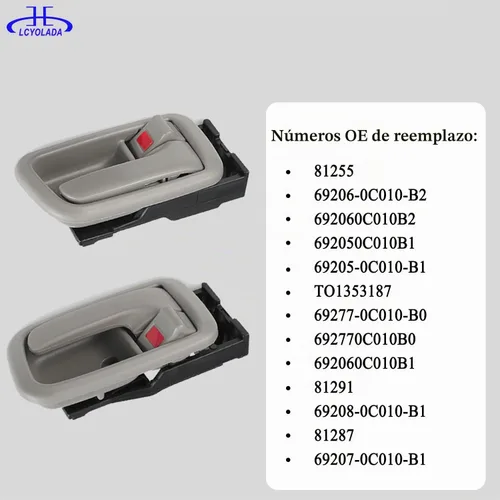 Vista 7 de Juego de 4 tiradores para puerta interior con bisel (gris claro) Compatible con Toyota Tundra 2000-2006 (solo cabinas estándar/extendidas), lado