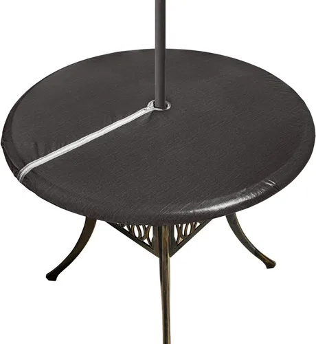 Vista 10 de Mantel redondo de vinilo con agujero para paraguas y cremallera, mantel ajustable 100% impermeable, fácil de limpiar, cubierta de mesa de PVC