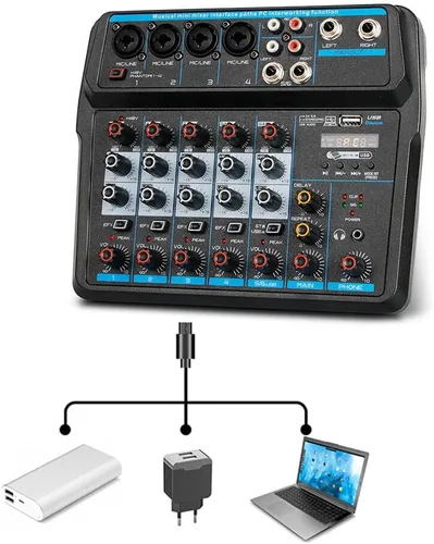 Vista 6 de Mezclador de audio, consola de mezcla de sonido, mezclador profesional, mezcla de potencia, USB para grabación/DJ/karaoke/escenario y estudio