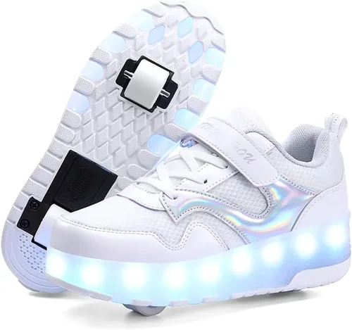 Vista 22 de HHSTS Zapatos para niños – Nuevos mejorados con ruedas zapatos de luz LED de colores patines rodantes brillantes zapatos de patinar regalos simples