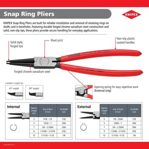 Vista 4 de KNIPEX 44 31 J02 SBA Alicates internos de 45 grados de anillo de presión de clip en ángulo