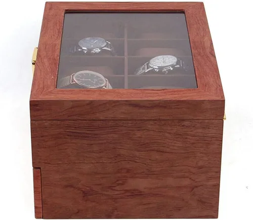 Vista 9 de Caja de reloj con 20 ranuras para reloj, 2 capas, con tapa superior de acrílico, organizador de relojes para hombres y mujeres, palo de rosa