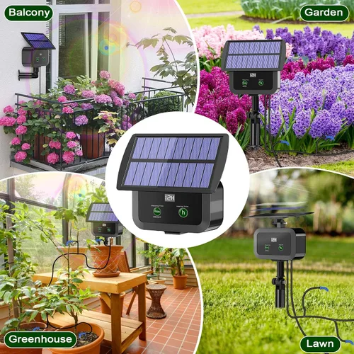 Vista 8 de Kit de sistema de riego por goteo solar con pantalla LCD, 30 modos de trabajo y 10 intervalos de riego, kit de riego por goteo alimentado por