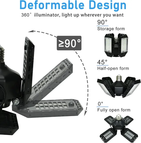 Vista 3 de Luz LED para garaje, 150 W, techo de garaje deformable, 15000 lm, 4 paneles ajustables, luces de tienda E26/E27 para sótano, granero, taller, luz