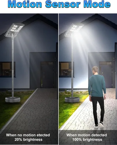 Vista 5 de JAYNLT Luces solares de calle de 4000 W para exteriores con poste de 118 pulgadas de alto, 3000 K/4000 K/6500 K 300000 LM, lámparas solares de pie