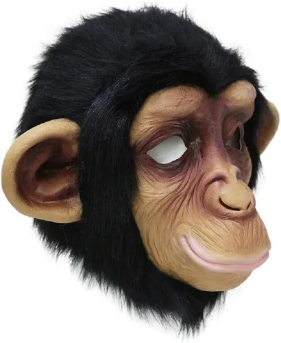 Vista 3 de Máscara de chimpancé, máscara de látex de mono, máscara de cabeza de mono gorila, máscara de cabeza de mono de Halloween, disfraz 2-Máscara de mono