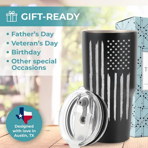 Vista 2 de Vaso con la bandera estadounidense de 30 onzas, taza de viaje patriótica para hombres, la mejor taza de café patriótica para él, regalos únicos