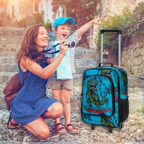 Vista 3 de AGSDON Maleta infantil para niños, lindas ruedas de equipaje con ruedas de dinosaurio para niños pequeños