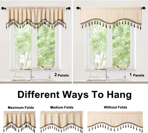 Vista 5 de Cortinas de doble cara de felpilla para cortina de cocina, cenefa para sala de estar