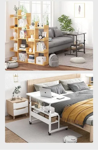 Vista 6 de Mesa de escritorio movible para espacios pequeños, práctico escritorio portátil para computadora, ajustable, para la oficina en casa, mesita