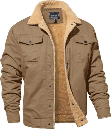 Vista 11 de MAGNIVIT Chaqueta cargo de algodón para hombre, chaqueta de trabajo con forro polar Sherpa de invierno con 5 bolsillos
