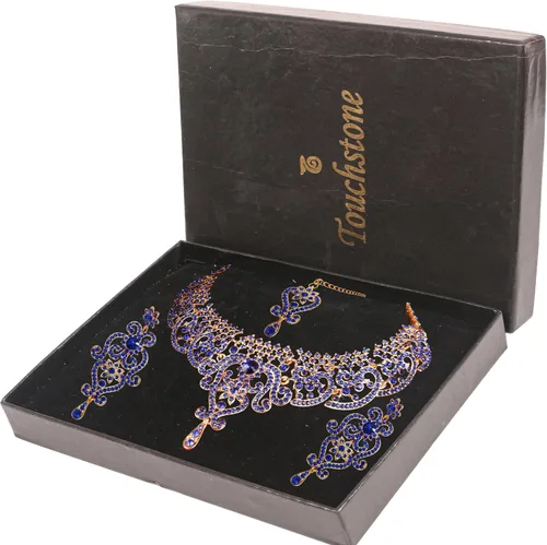 Vista 182 de Conjunto precioso de collar con look real Indian Bollywood, maravillosamente decorado, conjunto de collar adornado para mujer.