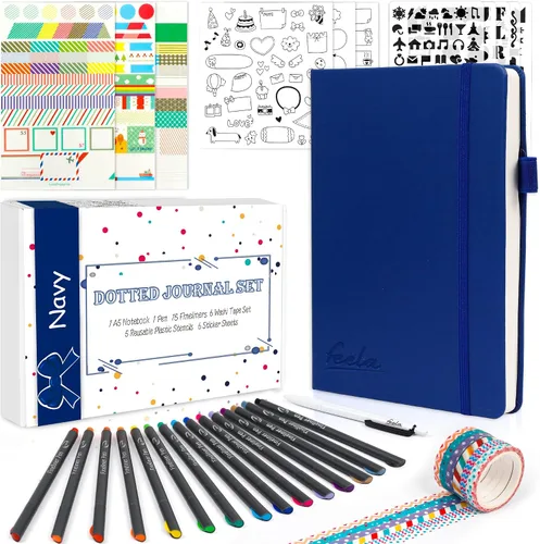 Vista 8 de feela Kit de Diario con Puntos, Cuaderno Planificador de Tapa Dura con Cuadrícula de Puntos para Principiantes Mujeres y Niñas, Toma de Notas