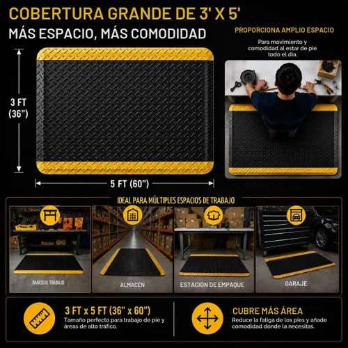 Vista 6 de Tapete conductor antifatiga ESD de 3 x 5 pies, placa de diamante duradera y resistente, alfombrilla ergonómica de esponja suave, antideslizante