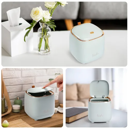 Vista 3 de Mini cubo de basura de encimera con 10 rollos de bolsas de basura, cubo de basura con tapa de presión, cubo de basura de escritorio aplicable