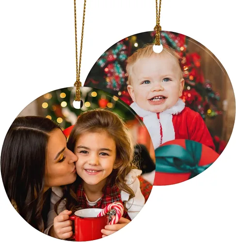 Vista 8 de Adorno de árbol de Navidad con foto personalizada, adorno de compromiso, recuerdo de cerámica coleccionable de vacaciones, regalo de Navidad