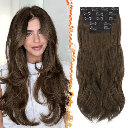 Vista 17 de BARSDAR Extensiones de cabello sintético de 20 pulgadas con clip negro