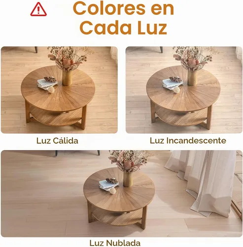 Vista 6 de Mesa de café redonda, mesa de café circular de madera de 35" con estante de almacenamiento, mesa central de 2 niveles para sala de estar