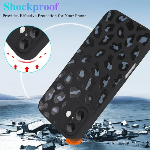 Vista 6 de Fiyart Funda diseñada para iPhone 16, bonito patrón de estampado de leopardo, suave y delgada, de poliuretano termoplástico, protector de guepardo