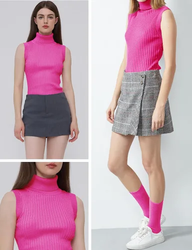 Vista 5 de v28 - Suéter elástico y tejido, con cuello alto y sin mangas para mujer