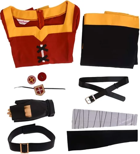 Vista 5 de miccostumes Disfraz de bruja de anime para mujer, vestido rojo con sombrero y capa