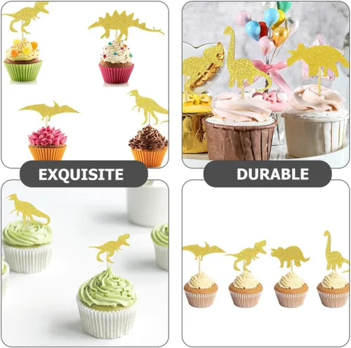 Vista 9 de 16pcs Dinosaur Cake Toppers, Paper and Wood Birthday Party Decor