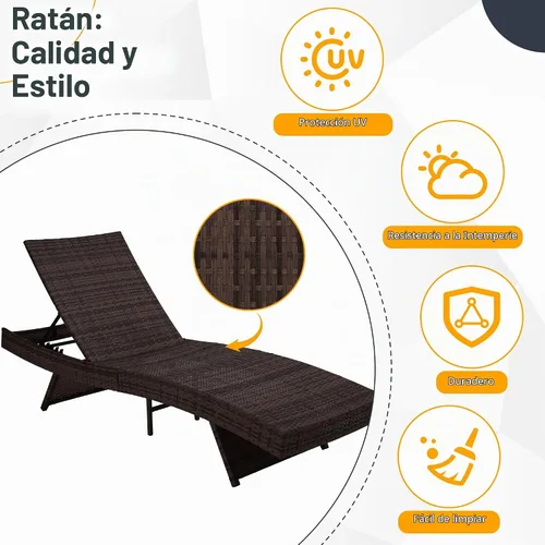 Vista 5 de Sundale Outdoor Juego de 2 tumbonas de mimbre para patio Aruba