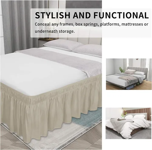 Vista 4 de Easy-Going - Falda de cama para cama Twin o Full, caída a medida de 18 pulgadas, con cinturón elástico ajustable, fácil de usar sin levantar el Beige